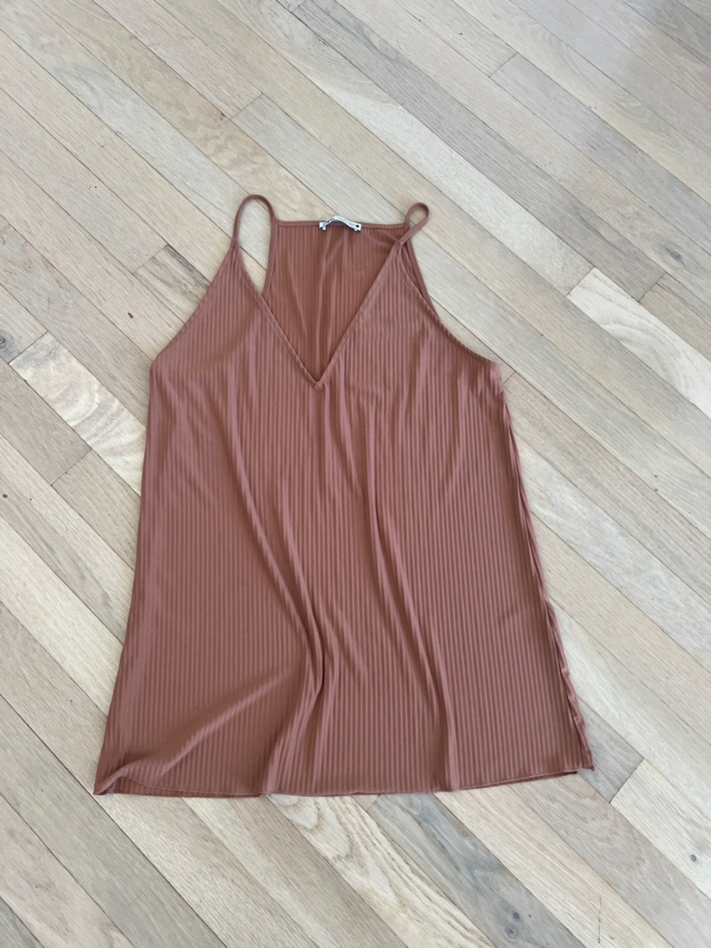 Zara Ribbed V-Neck Cami in Warm Chestnut